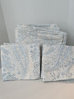 Pinzon Light Blue Cream Paisley Cotton King Duvet Pillow Sham Set